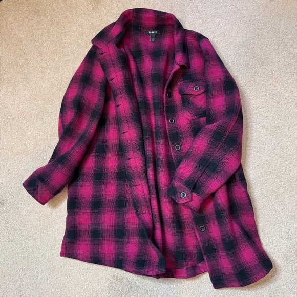Torrid Shacket Barn Coat Checked Pink Plaid Button Front Heavyweight Cotton Sz 0 - Picture 2 of 16